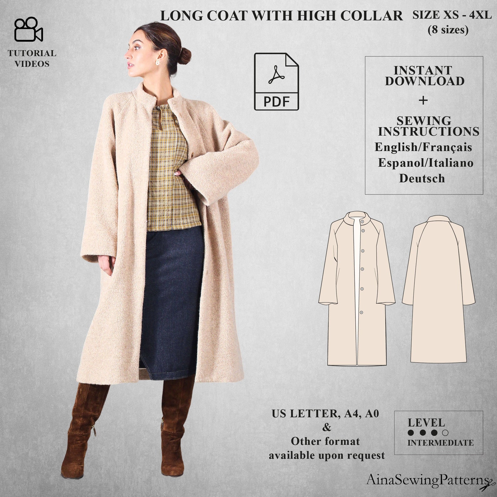 Women coat pattern Winter coat pattern Long coat sewing pattern ...