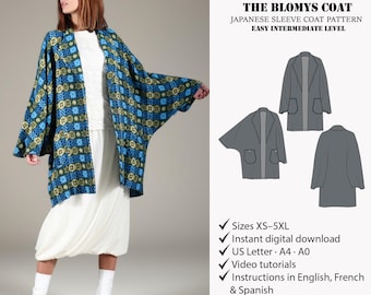 Japanese coat sewing pattern | Coat sewing pattern | Kimono coat sewing pattern | Loose fitting coat pattern | Women PDF Sewing Pattern