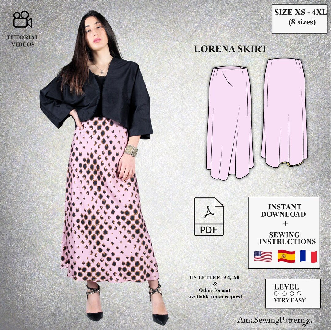 Bias Cut Skirt Pattern Long Skirt Sewing Pattern Summer Skirt Sewing Pattern Elastic Waist Skirt