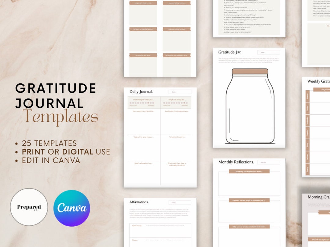 Printable Digital Gratitude Journal Templates, Editable on CANVA Self ...