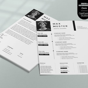 Application Template, Resume Template, Modern Professional Print Template, CV Modern, German, Professional CV, Cover Letter, Attachments, Canva