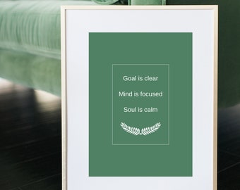 Printable wall art Goal is clear, Mind is focused, Soul is calm - Minimalist - beige, black, white, blue, black