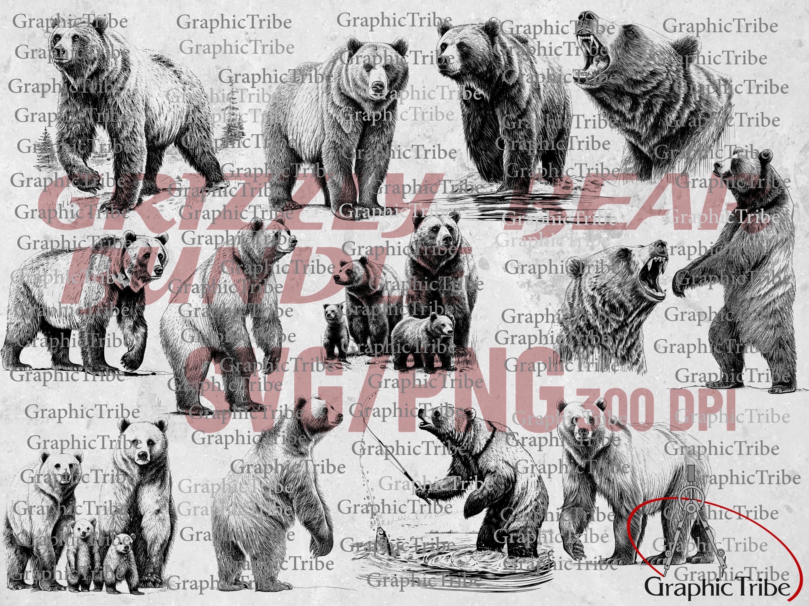 Grizzly Bears SVG/PNG Silhouette Files Instant Download - Etsy