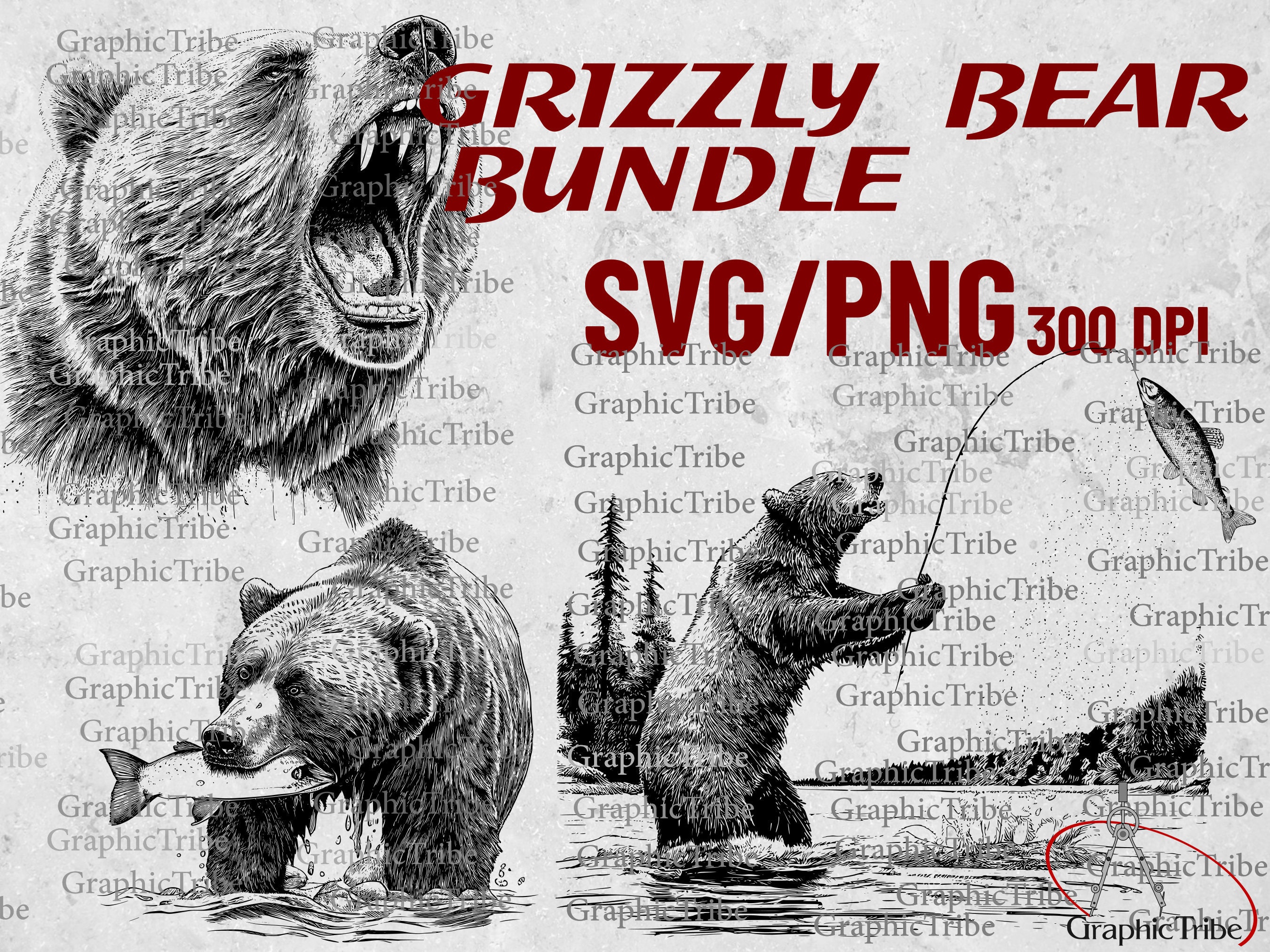 Grizzly Bears SVG/PNG Silhouette Files Instant Download - Etsy