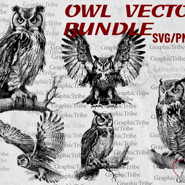 Owl Illustrations Bundle SVG/PNG Clipart Digital Download