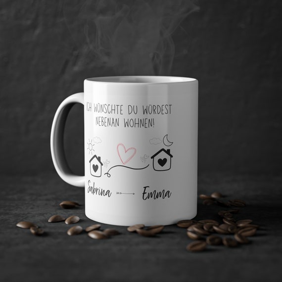 Personalisiert Freundin-Tasse "Ich Wünschte Du Wohnst Nebenan" - Geschenk Beste Freundin Mit Blumen