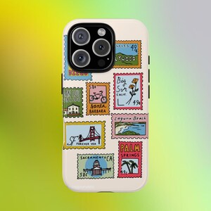 Étui de téléphone de voyage rétro, motif emblématique de la Californie, esthétique de carte postale vintage, cadeau pour les amateurs de voyage, housse de smartphone unique