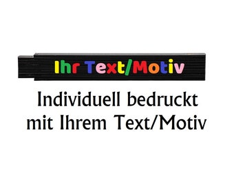 Zollstock schwarz personalisiert |Glieder-Maßstab schwarz mit Wunsch-Text | Meterstab individuell bedruckt