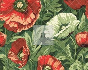 Flores de amapola vintage, diseño de papel tapiz flor de amapola, ilustración descarga digital