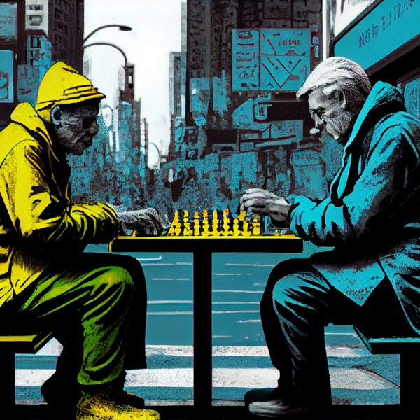 Chess players, Aesthetic Wall Art , Print, Fine Art, Wall decor, Home design, Pop art, New York scenery