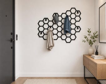 Honeycomb Coat Rack, Wall Mounted Coat Rack, Entryway Organizer, Metal Wall Hook Rack, Modern Entryway Decor, Geometric Wall Hooks