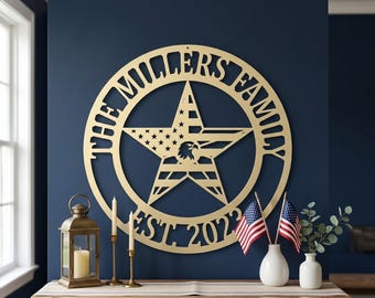 Custom Family Name Metal Wall Sign, Personalized USA Flag Wall Decor, 4th of July Wall Art, USA Flag Gift, Patriotic Wall Hanging Gift
