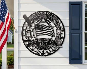 Personalized America 250th Anniversary 1776-2026 Metal Wall Art, Custom Family Name Sign US Flag Eagle Wall Decor, Patriotic Wall Hanging