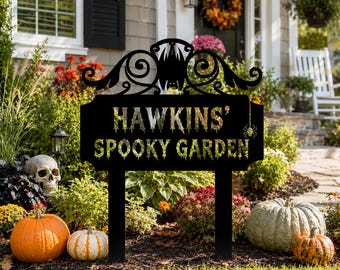 Personalized Halloween Metal Sign with Hands, Custom Gravestone Name Sign