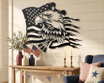 Metal American Eagle Wall Art, USA Flag Wall Hanging, Patriotic Home Decor, Independence Day Gift Metal Wall Art, Bald Eagle Wall Decor