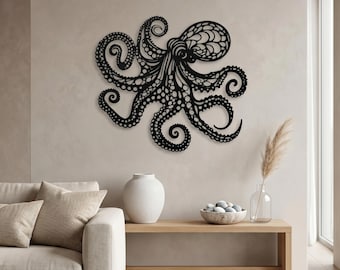 Metal Octopus Metal Wall Art, Nautical Bathroom Decor Gift, Octopus Bathroom Decor, Victorian Gothic Decor, Scary Halloween Sign, Home Decor