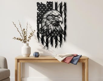 Metal American Flag Eagle Wall Art, Patriotic Home Decor, 4th of July Wall Hanging, Bald Eagle Patriotic Metal Wall Art, USA Flag Decor