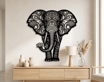Mandala Elephant Metal Wall Art, Boho Tribal Wall Decor for Living Room, Vertical Elephant Fireplace Wall Art Gift, Aesthetic Jungle Decor