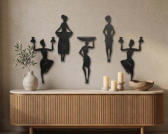 African Tribal Metal Wall Art Set, Ethnic Boho Metal Wall Hanging, African Women Home Decor Gift, Luxury Black Women Wall Art Set Gift