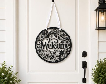 Metal Welcome Sign, Front Door Wreath, Round Flower Porch Decor, Outdoor Entryway Wreath, New Home Housewarming Gift