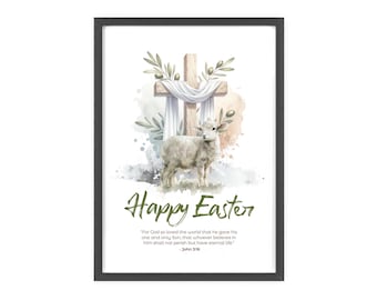 Happy Easter Lamb Print Poster | Religious Cross Wall Art