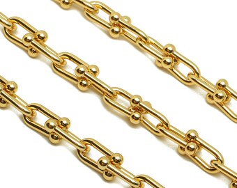 1.6mm U Link Chains, Brass Chunky U Link Chains, Trendy Chunky Bracelet Chains, U-Shaped Connector Chain, For Necklace, 18K Real Gold Plated