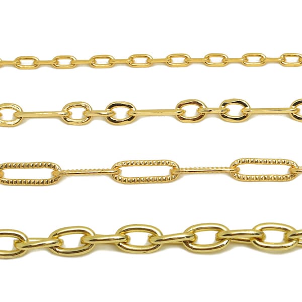 Oval Rectangle Chain, Brass Faceted Cable Chain, Gold Rectangle Chain, Textured Oval Chains For Bracelet, 18K Real Gold Plated DIY