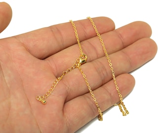 0.235 Finished Cable Chain, Brass Necklace Finished Lobster Clasp Chain, Gold Finished 42+6cm Flat Cable Chain, 18K Real Gold Plated GD8468