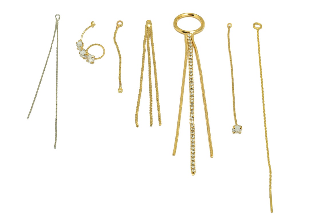 Gold Chain Charm Brass Tassel Snake Chain Earring Charm CZ Etsy