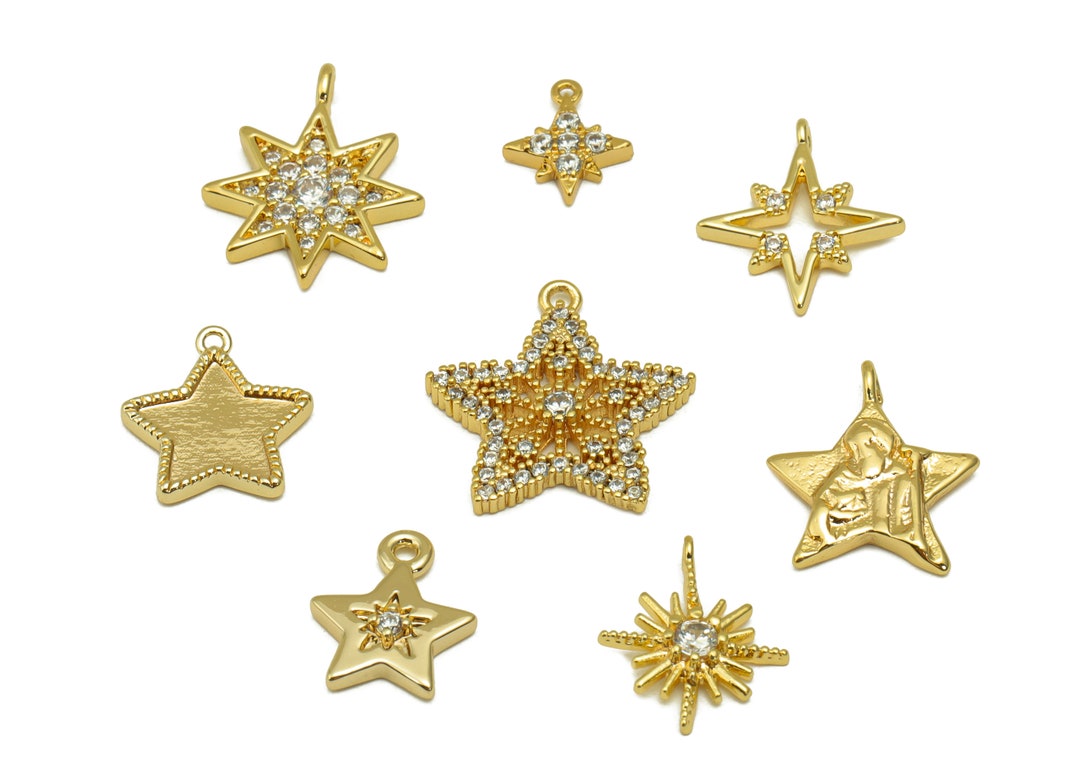 Gold Star Charms Brass North Star Child Earring Charm Cubic Etsy