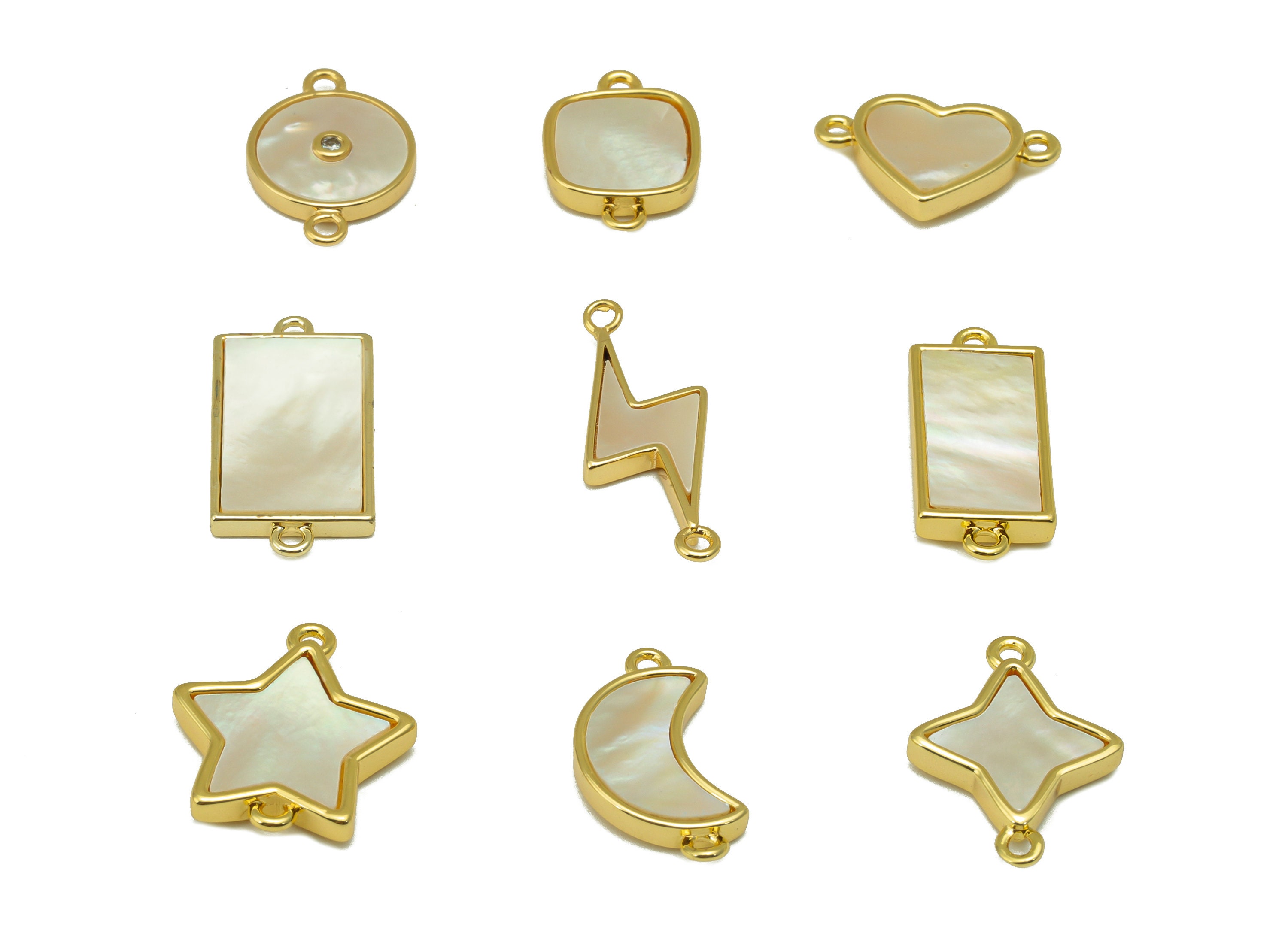 Gold Shell Charm Brass Lightning Rectangle Square Star Moon Connector Gold MOP Charm CZ Round Heart Connector 18k Real Gold Plating DIY Etsy Australia