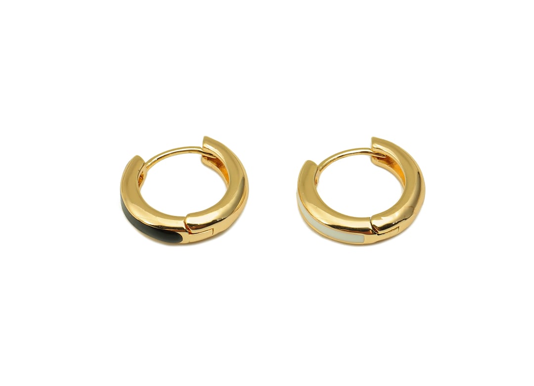 Gold Enamel Earring Clasp, Brass Small Earrings With Claps, Round