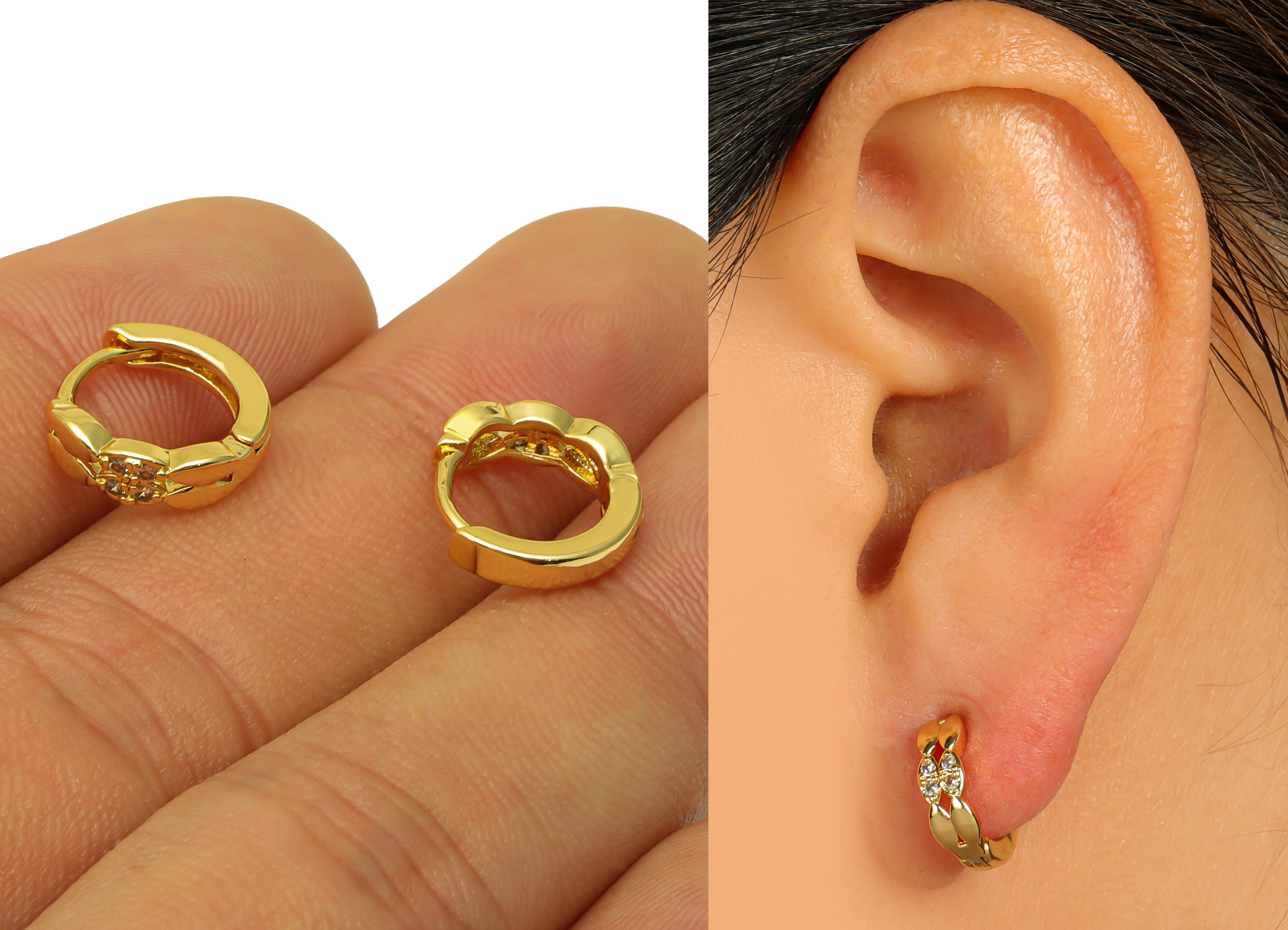 Honeyhandy Brass Huggie Hoop Earring Findings, for Jewelry Making