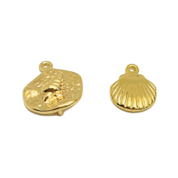 Brass Conch Charms, Gold Whelk Earring Charm, Mini Ice Cream Seashell Pendant With Loop, Marine Charm For Necklace, 18K Real Gold Plated DIY