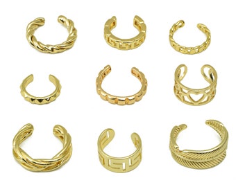 Gold Ear Cuff , Brass Twisted No Piercing Hoop Earrings , Leaf Fake Piercing , Textured Non Pierced Ear Cuff ,18K Gold Plated Brass Ear Cuff