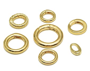 Brass Round Push Clasps, Gold Circle Clasps, Thick Wave Spring Twisted Round Lock Clasp, Dainty Round Carabiner, 18K Real Gold Plated DIY
