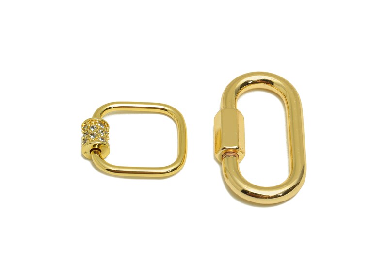 Gold Oval Shaped Carabiner, Brass Hexagon Cylindrical Screw Clasp, Gold