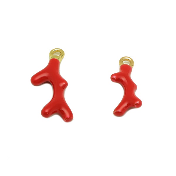 Breloques en corail en laiton, breloques de boucles d'oreilles en arbre de corail rouge doré, mini pendentif en corail rouge en émail avec boucle, pour collier, bricolage plaqué or véritable 18 carats
