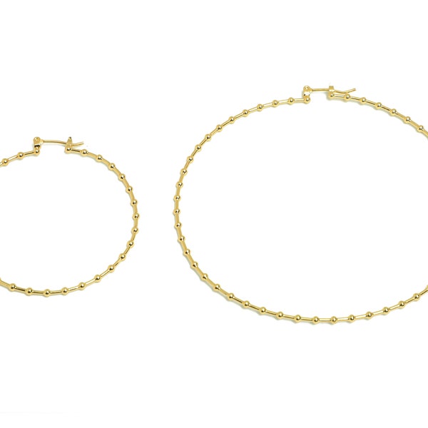 Huge Ear Wire Hoops, Brass Hinged Back Earring, Gold Open Round Beaded Earring Clasp, Minimalist Earring Hoop Clasp,18K Real Gold Plated DIY