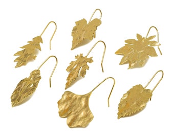 Gold Leaf Earring Wires, Brass Maple Earring Wire, Textured Leaves Earring Hooks With Loop, Botanical Earring Hook, 18K Real Gold Plated DIY