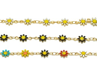 Brass Daisy Chain Enamel Flower Chains Floral Links Chain Findings 18K ...