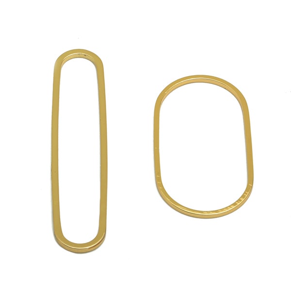 Gold Oval Rings,  Brass Oval 1mm Rings, Rectangle Ellipse Rings, Link Closed Rings, Rectangle Oval Rings, 18K Real Gold Plated DIY
