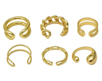 Bagues en or 18 carats, anneaux ouverts à chaîne en or, anneaux en laiton à double ligne, anneaux réglables ouverts à chaîne à double ligne ronde, bricolage en plaqué or 18 carats