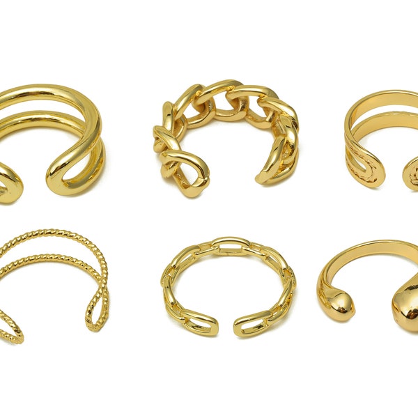 18K Gold Rings, Gold Chain Open Rings, Brass Double Line Hoop Rings, Round Double Line Chain Open Adjustable Rings, 18K Gold Plating DIY