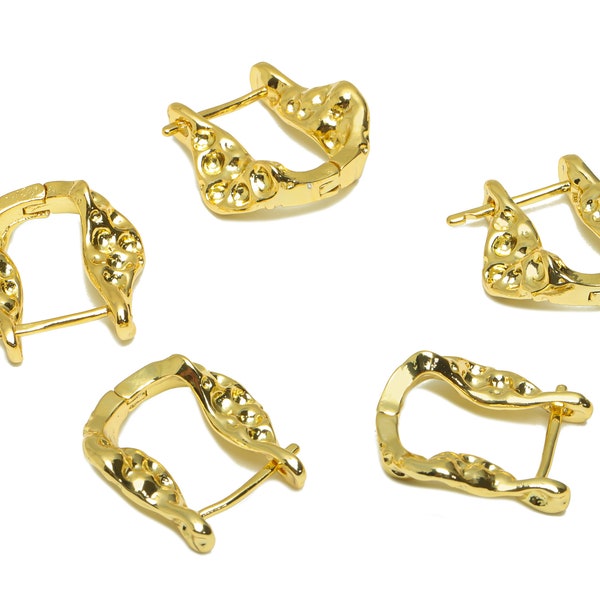 Brass Irregular Hoop Earring, Gold Textured Hoop Earring, Brass Mini Dots Hoop Earring, Hammered Earring Hoop, 18K Real Gold Plating DIY