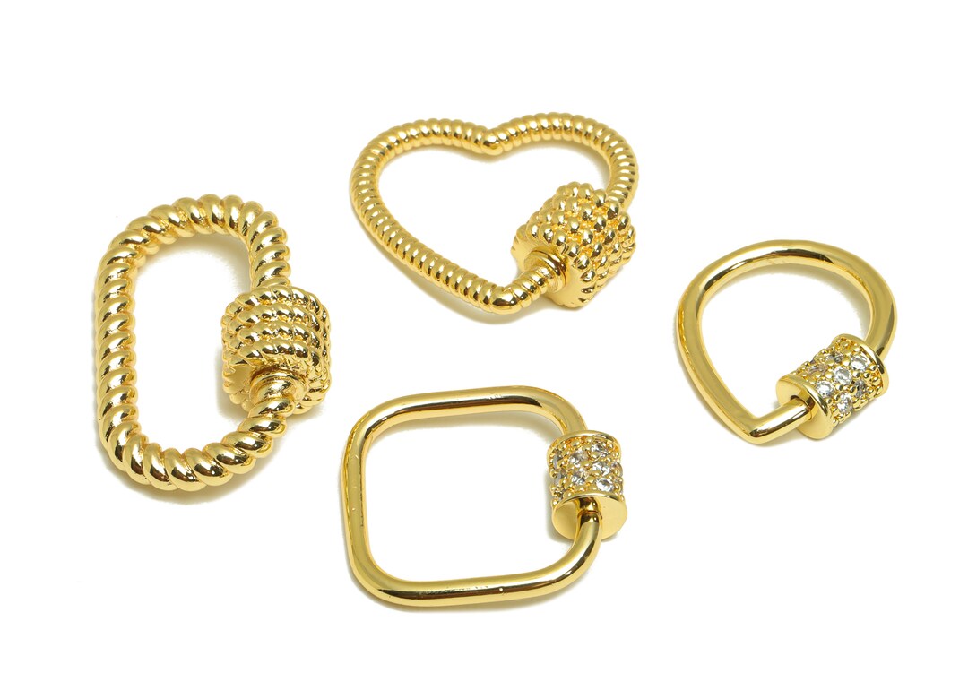 Gold Drop Screw Clasp, Brass Oval Heart Twisted Turnbuckle Lock , Gold