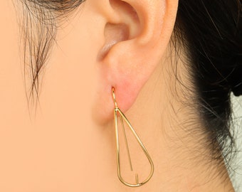 Gold Teardrop Earring Wire, Brass Wire Drop Earring Hook, Hook Wire Teardrop Earring Pearl Setting, 18K Real Gold Plated GD9742