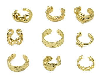 Gold Ear Cuff , Brass Geometric Non Pierced Hoop Earrings , Tiny Leaf Fake Piercing , Twisted Star Ear Cuff , 18K Gold Plated Brass Ear Cuff