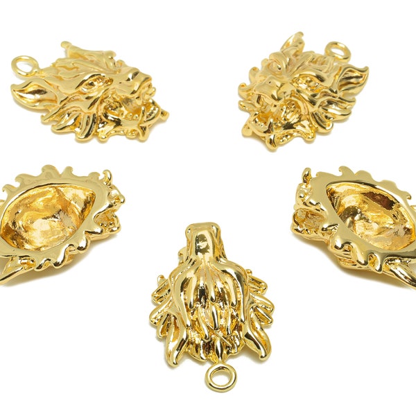 Gold Dragon Charms, Brass Dragon Head Earring Charm, Ancient Chinese DragonPendant With Loop, For Ncklace, 18K Real Gold Plated DIY