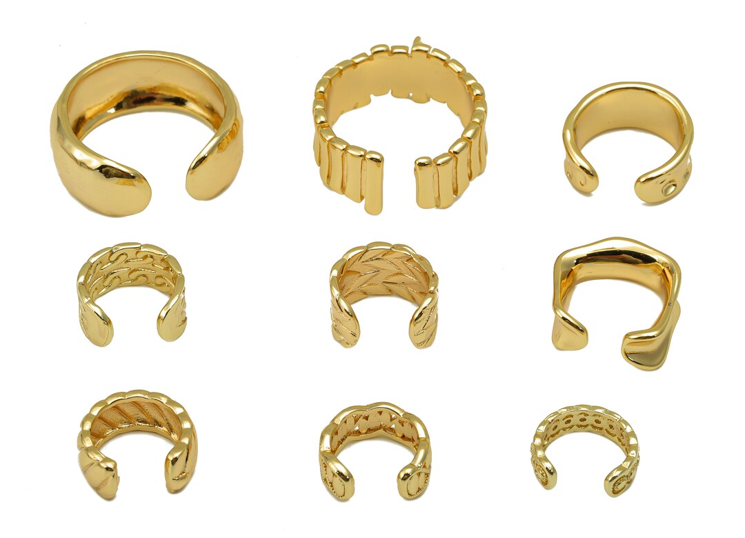 Gold Cuff Earring, Brass Hammered Irregular Crescent Hoop Open C Cuff Earring, Twisted Wide